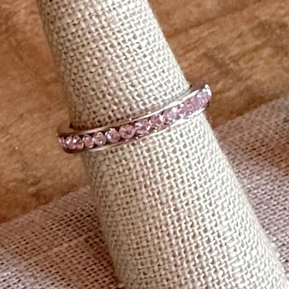 Lavender Alexandrite Colored CZ Stainless Steel Eternity Band Ring June Stone - Picture 4 of 6